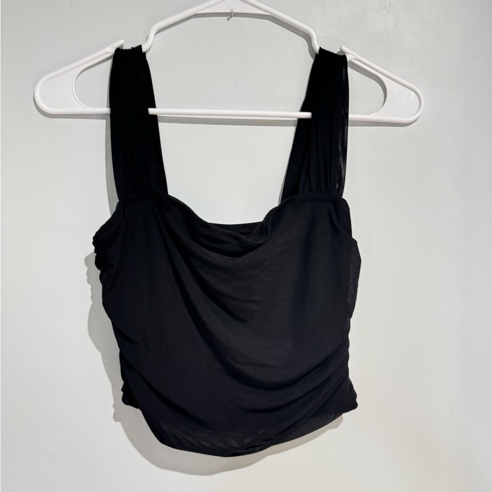 SHEIN Black Ruched Crop Tank Top